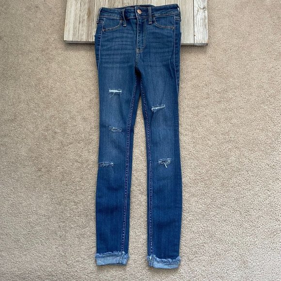 Hollister Juniors 00S / 00 Short High-Rise Cuffed Jean Legging Advanced Stretch - Picture 1 of 12